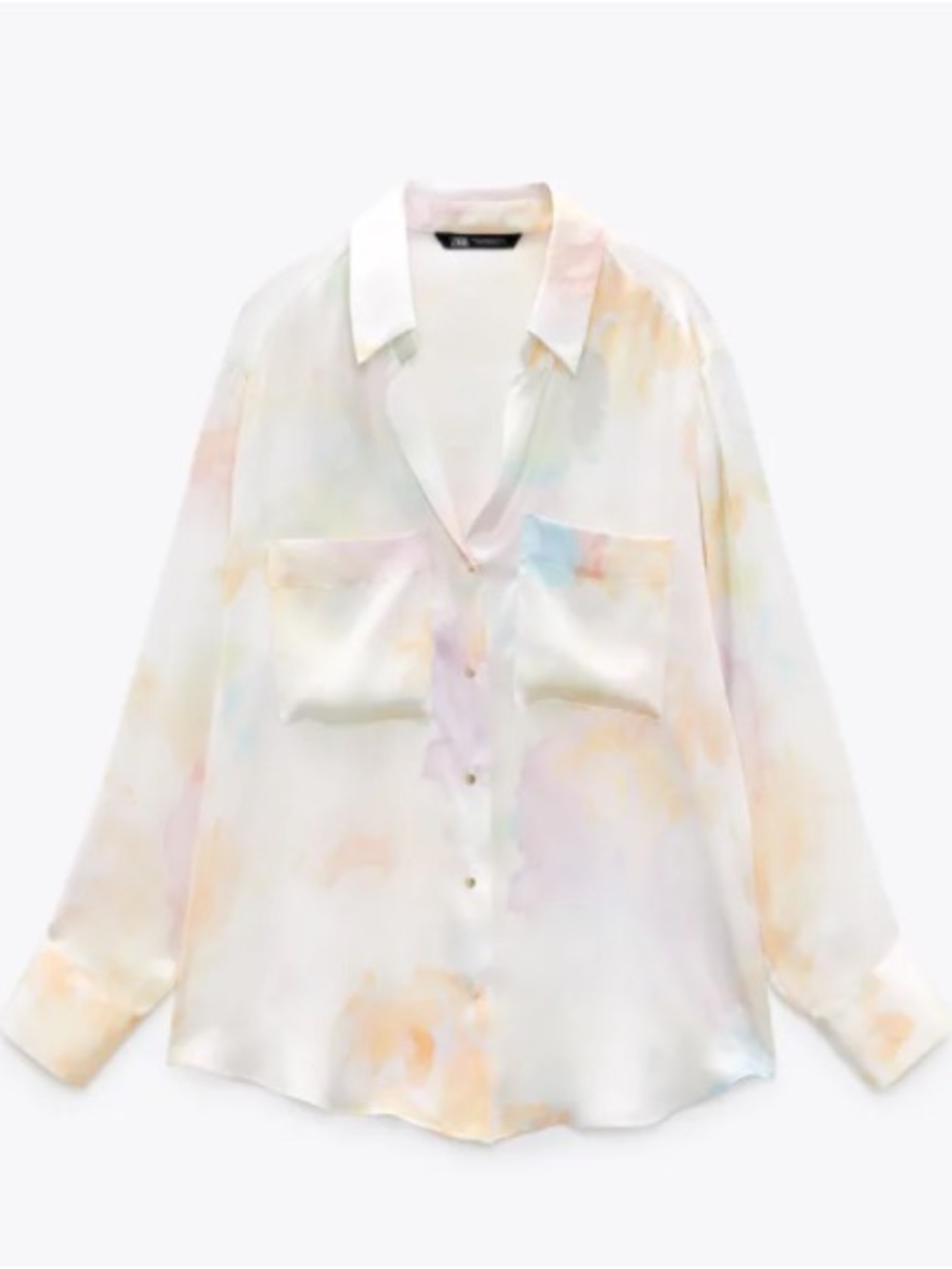 Zara Silky Pastel Watercolor-Print Button-Up Blouse Large
